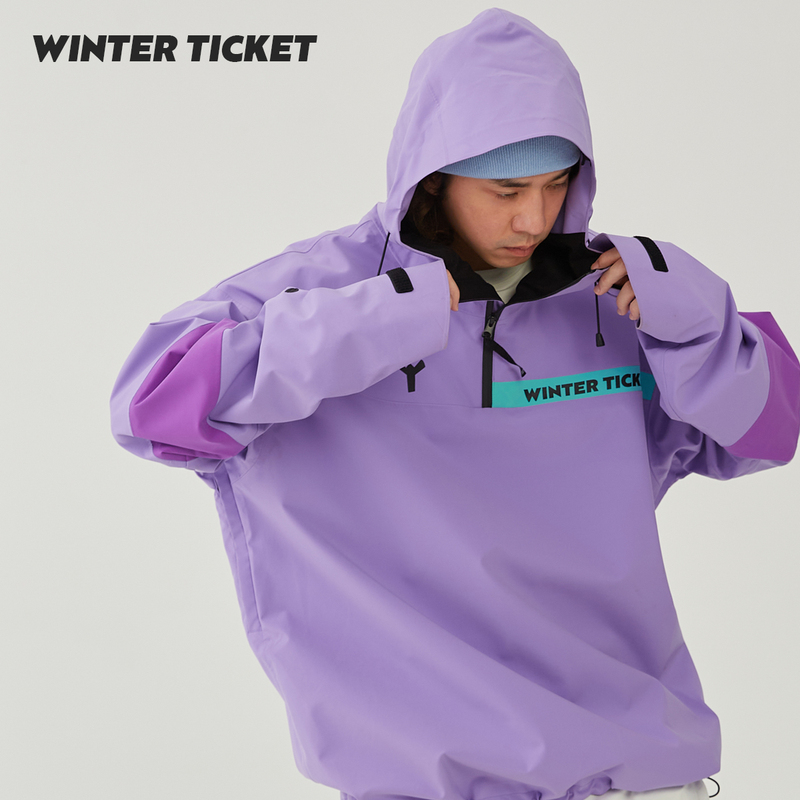 Winterticket Double Snowboard Freestyle Oversize Purple Oversized Hip-Hop 3L Pullover Snow Jacket