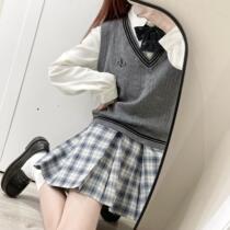 Kasugabe (green fan high) spot original gray plaid skirt jk uniform female pleated school supply sense autumn and winter leather buckle
