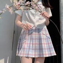 Kasugabe (wine-stained peach) spot original pink and white plaid skirt jk uniform orthodox girl pleated sweet