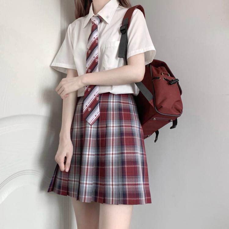 Kasukabe (burning city) spot original excellent grid skirt jk uniform skirt orthodox female short pleated skirt red student