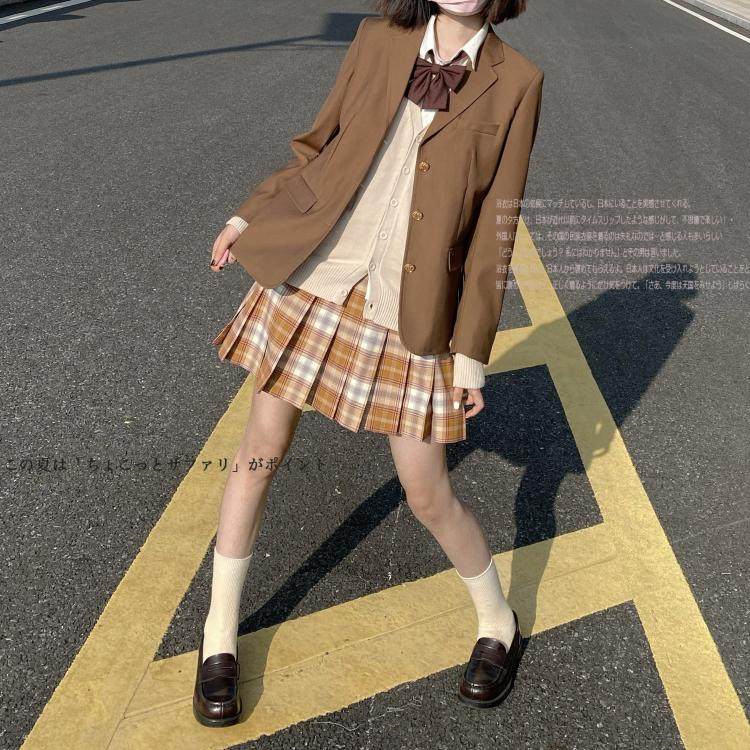 Kasukabe (Kakizaka Town) wool material spot ginger yellow original jk uniform orthodox check skirt female pleated excellent