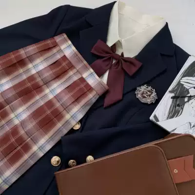 Kasuga (goldfish floating dream) spot red original grid skirt jk uniform Orthodox girl skirt pleated