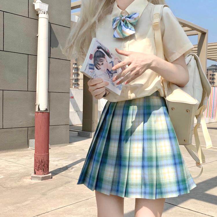 Kasukabe (lemon fragrance Mojito) spot original jk uniform girl orthodox check skirt blue-green