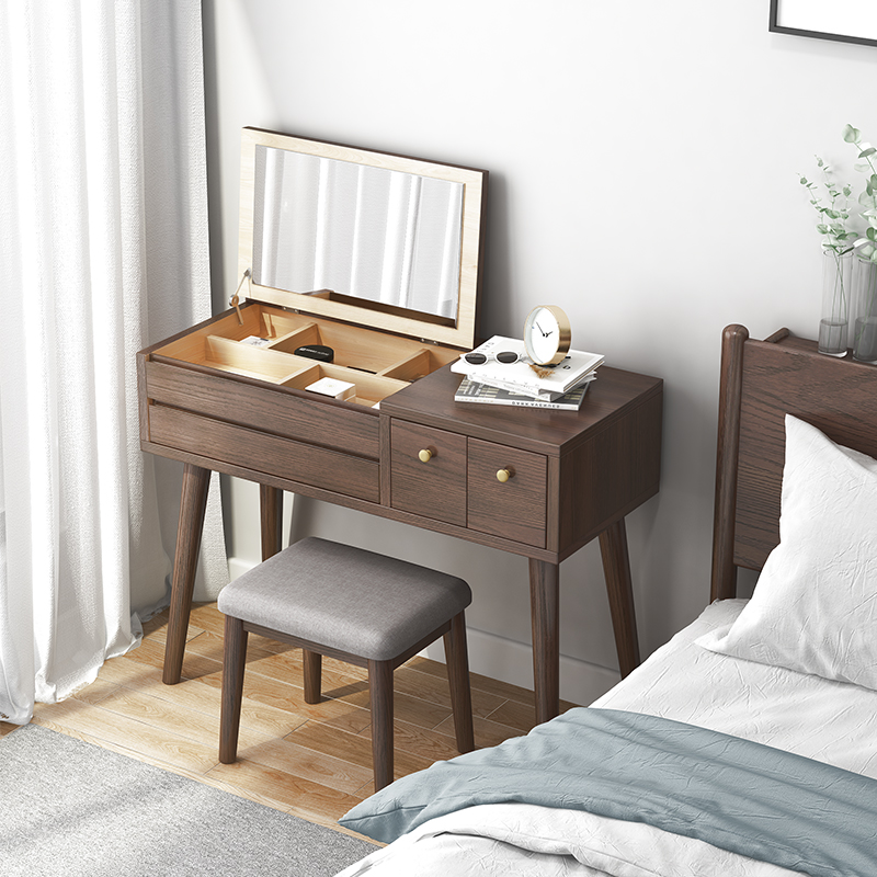 Vegetable overhead dresser bedroom modern minimal solid wood dressing table desk in one mirror foldable dressing table