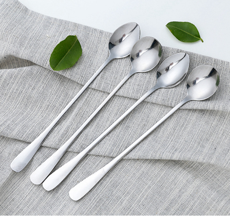 Stainless steel spoon long handle stirring spoon small spoon seasoning coffee extended spoon creative ice spoon dessert honey spoon
