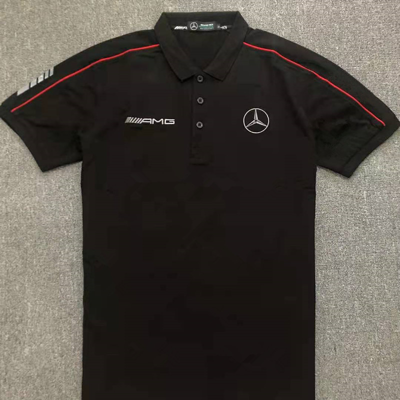Mercedes-Benz Polo Shirt for Men and Women, 4S Store Summer Style, Black Pure Cotton Sales Consultant Work Uniform, Embroidered Short-Sleeved T-Shirt for Men