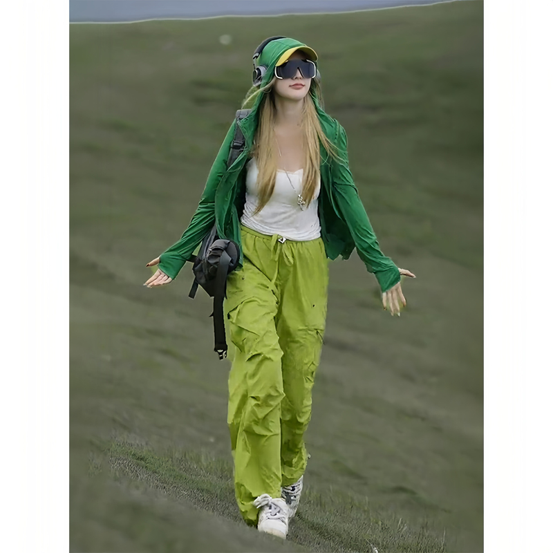 Outdoor Sports Hiking Clothes Women's Suit Summer New Style Fashionable and Age-Reducing Green Sun Protection Casual Two-Piece Set
