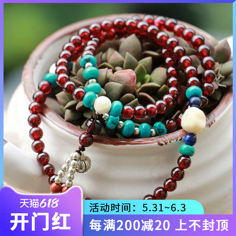 Three Cartoons Tibetan Buddhist Everest Garnet Necklace Women Candida Beads 108 Hands Strings Pure Silver Crystal Hand Condensed Green Pine Stone Bracelet
