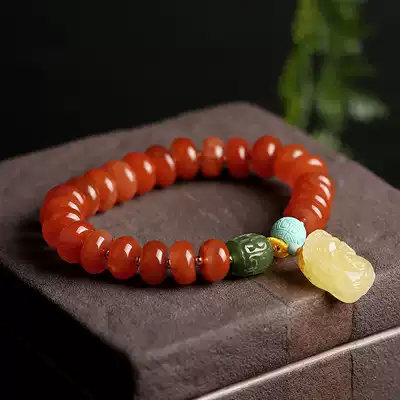 Natural Agate Liangshan Nanhong Buddha Beads Handstring Men's Women Cherry Red Abacus Beads Beeswax Pendant Hands