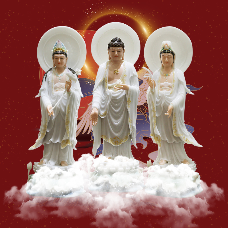Three manga Han white jade Buddha statues at the mercy of a son Guanyin Bodhisattva like a dripping view of the western Sant' Guanyin pendulum