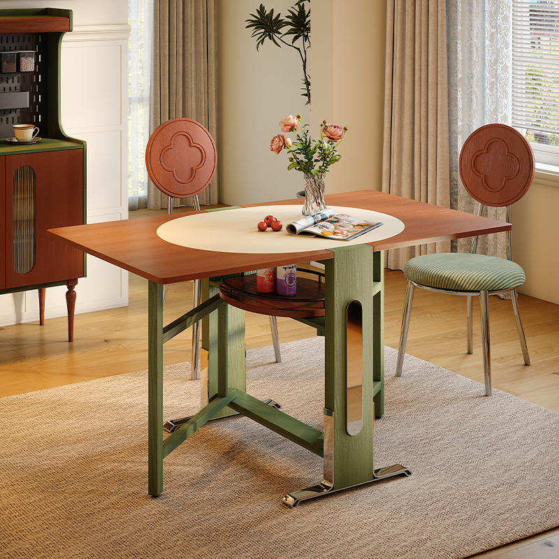 French Mid-Century Style Multifunctional Dining Table, Round Table That Can Be Transformed into a Square Table, Small Apartment Folding Cream Wind Cave Stone Lotus Moon Dining Table French Mid-Century Style Multifunctional Dining Table, Round Table That Can Be Transformed into a Square Table, Small Apartment Folding Cream Wind Cave Stone Lotus Moon Dining Table