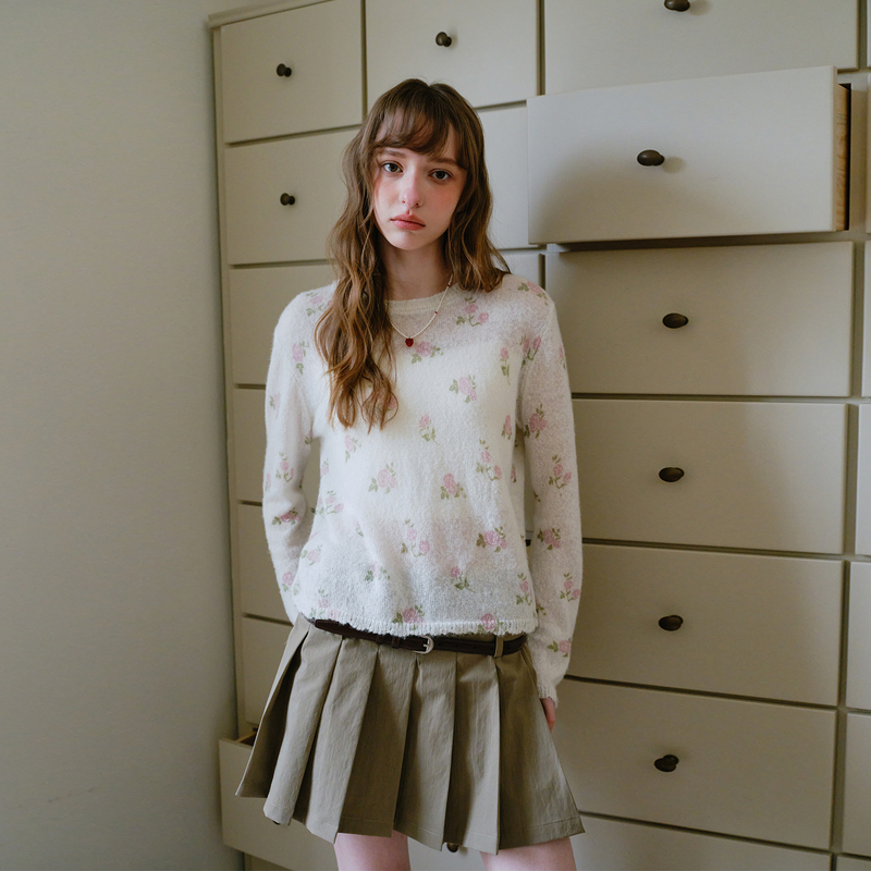 Amweird 26Ss “Heart-Pounding” Wool Blend All-Over Floral Print Knitted Sweater Blouse for Women in Spring