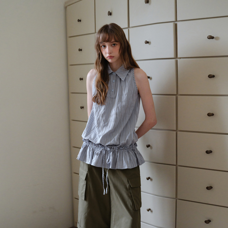 Amweird 26Ss “Glass Sea” Halter Neck Sleeveless Striped Summer New Style Turn-Down Collar Casual Long Shirt for Women