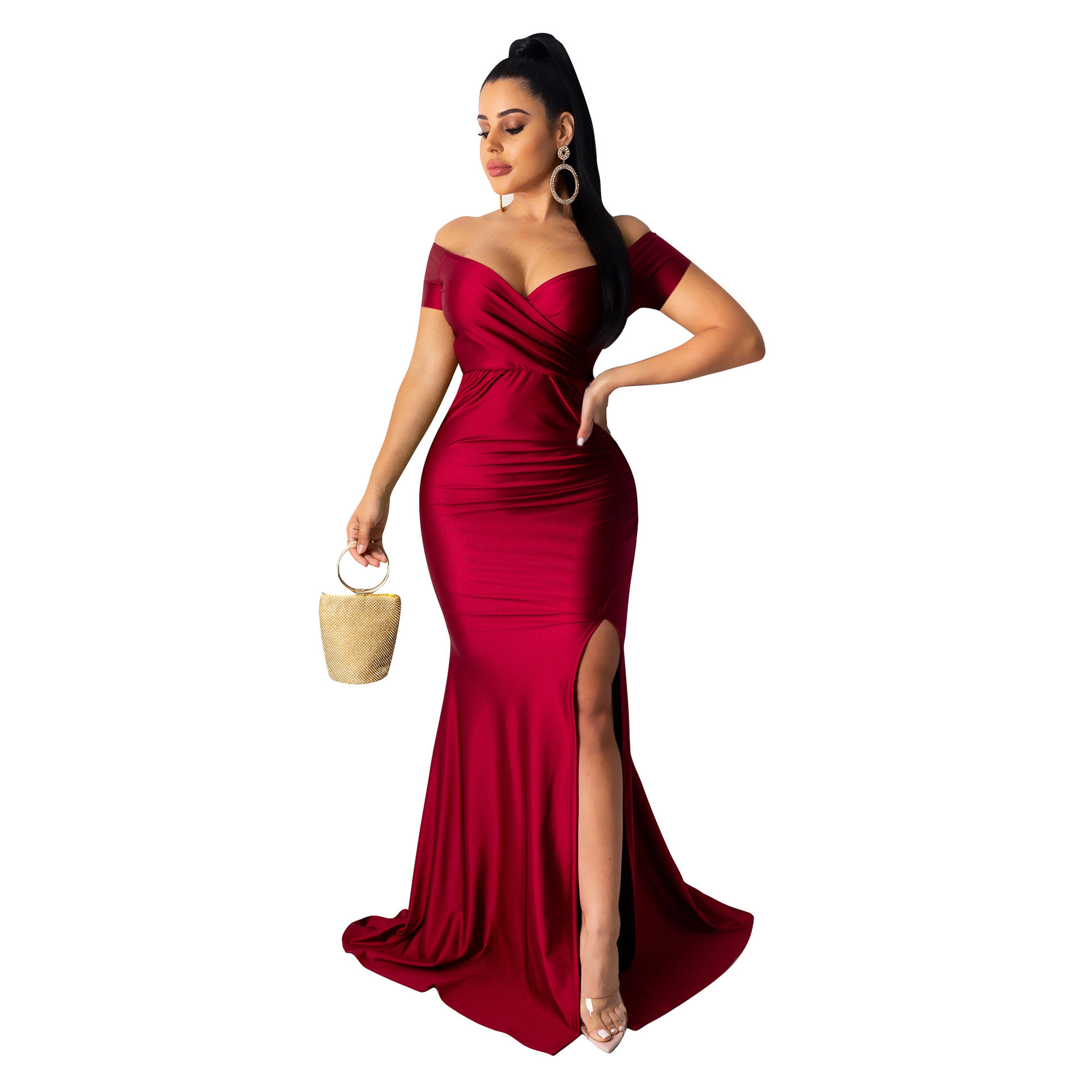 One shoulder sexy party evening dress женщина плечо трещина длинная модель платья юбка 
