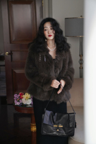 Afternoon store ◆Leather-like grass with velvet and thick fur coat female winter French retro little fen velvet top