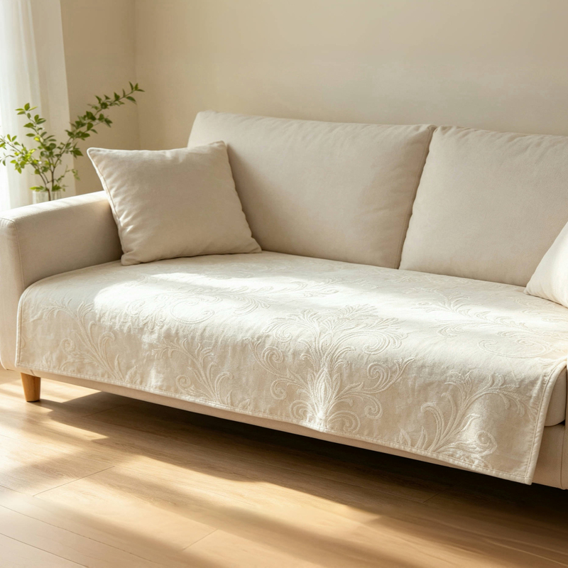 85×240【Tinglan Story】Pure Apocynum Embossed Jacquard Sofa Cover Embroidered Non-Slip Sofa Cover Mat