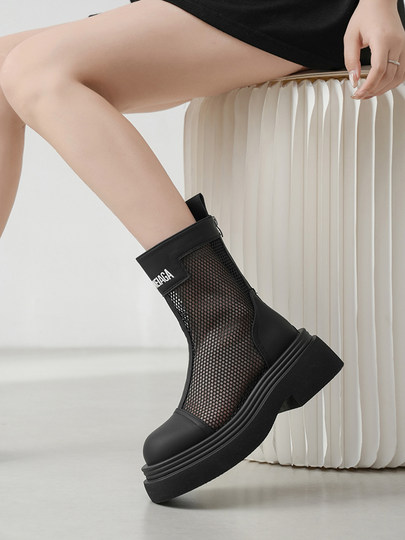 Nuevo estilo europeo, sandalias de suela gruesa que combinan con todo, botas finas Martin, botas cortas transpirables con cremallera trasera para mujer