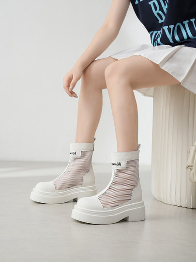 Nuevo estilo europeo, sandalias de suela gruesa que combinan con todo, botas finas Martin, botas cortas transpirables con cremallera trasera para mujer