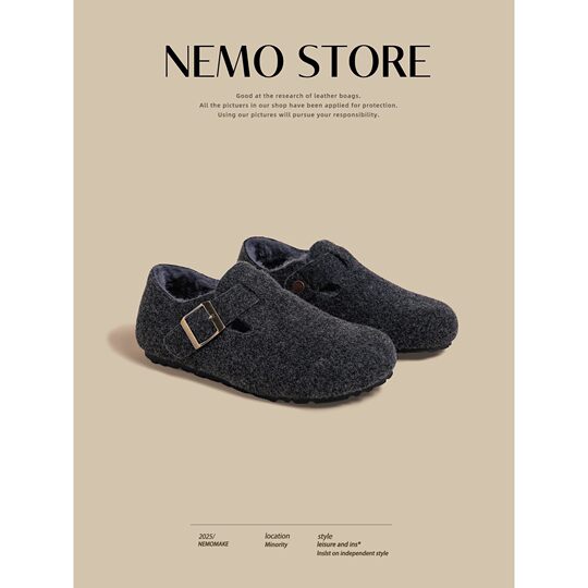 真皮加绒全包勃肯鞋女2025秋冬款百搭保暖毛毛鞋厚底博肯单鞋外穿