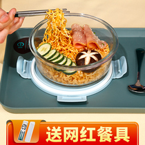 Xile buckle instant noodle bowl dormitory student tableware set Boys large capacity large glass bowl with lid high temperature resistance