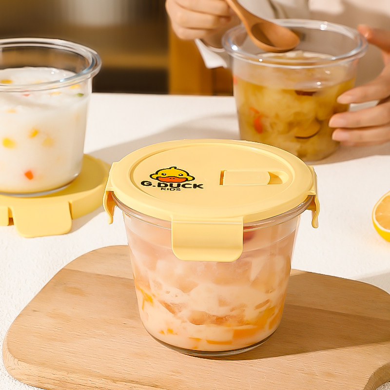 Glass soup bowl home with lid large number Drink cup portable sealing student body lunch box microwave oven resistant to high temperature-Taobao