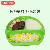  Baby meal plate Baby childrens tableware Silicone grid suction cup childrens set Suction cup bowl Training supplementary food bowl spoon
