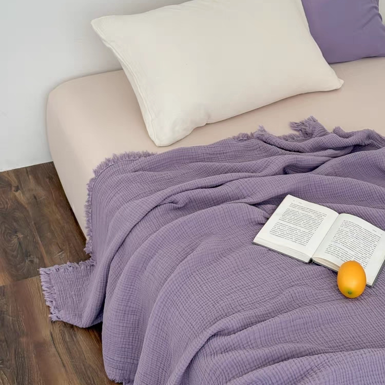 ins Dopamine Retro Style Four-Layer Wrinkled Gauze Blanket, Class a Pure Cotton, Purple Office Sofa Air Conditioning Throw Blanket ins Dopamine Retro Style Four-Layer Wrinkled Gauze Blanket, Class a Pure Cotton, Purple Office Sofa Air Conditioning Throw Blanket