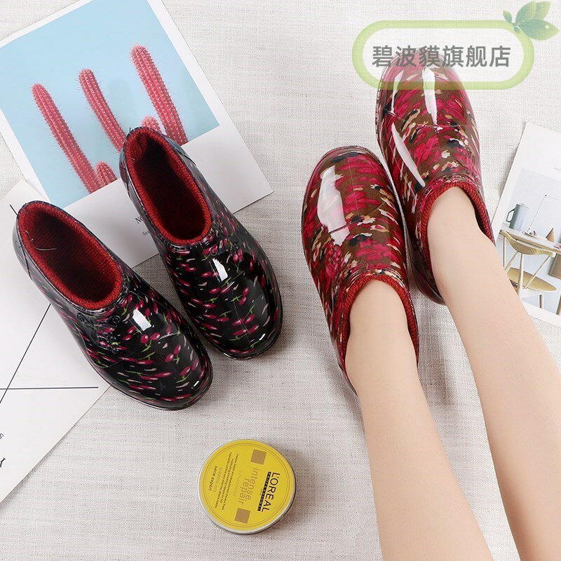 Increase in code Heel Plus Cotton Seniors Rain Shoes Short Cylinder Non-slip Old Woman Fresh Thick Bottom Warm Waterproof Shoes Flat Summer