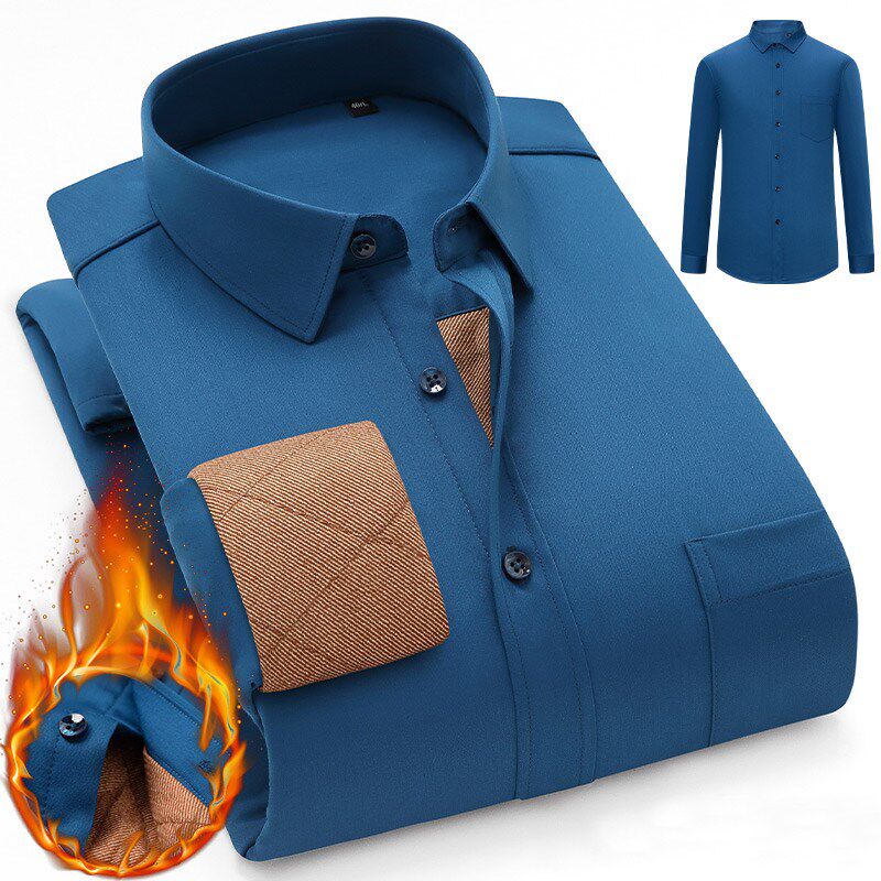 Winter men's warm underwear upscale wool plus suede thickened long sleeve shirt bamboo fiber elastic free ironing men's shirt