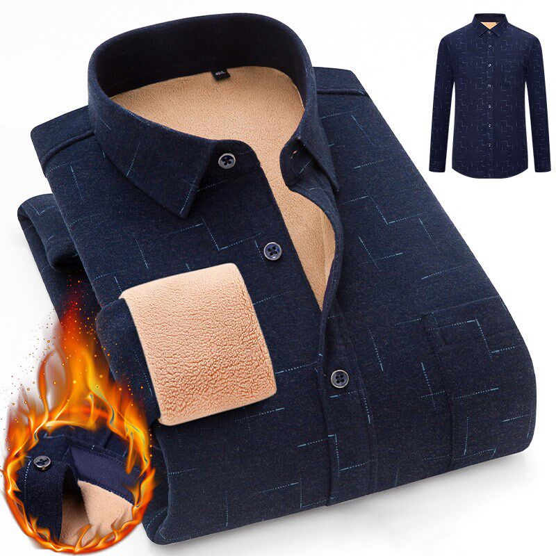 Winter Fever Jersey Men's Youth Shirt Autumn Winter Plus Suede Thickening Plaid Long Sleeve Shirt Dad Male Blouse