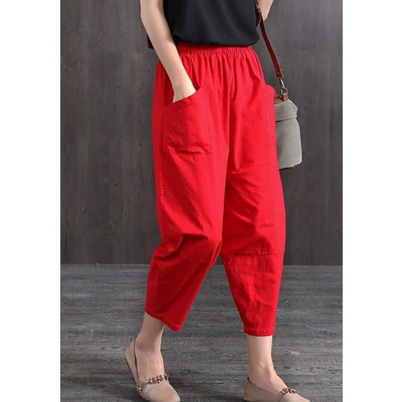 Summer thin cotton halen pants fashion loose waist seven pants wide wide leg pants