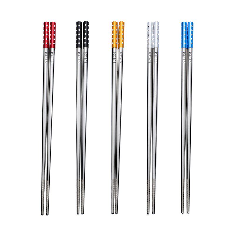 Creative Personality 304 Stainless Steel Chopsticks Students Anti Slip Alloy Iron Metal Anti Slip Chopsticks Domestic mildew 5 Double suit