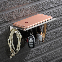 Toilet 304 stainless steel mobile phone holder non-perforated toilet tray toilet bathroom partition wall-mounted rack