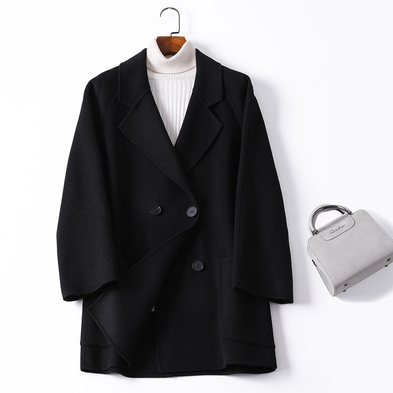 Double-face niece wool coat new 2022 short and small sub Korean version pure handmade fur Cashmere Coat Women Loose