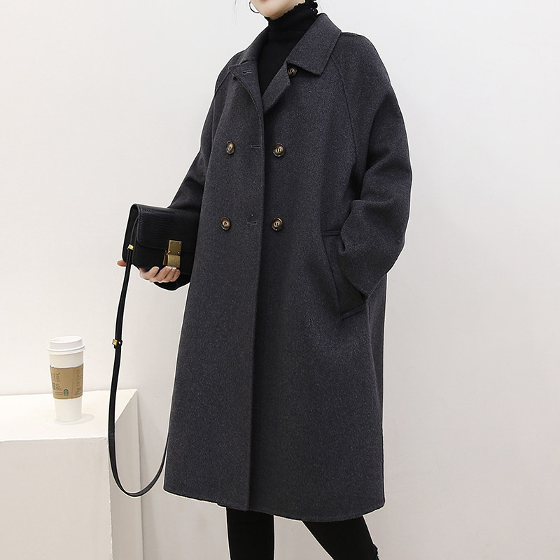 2022 pop new fashion wool nizi jacket women's coat with long version loose Korean version cashmere bifacial hair