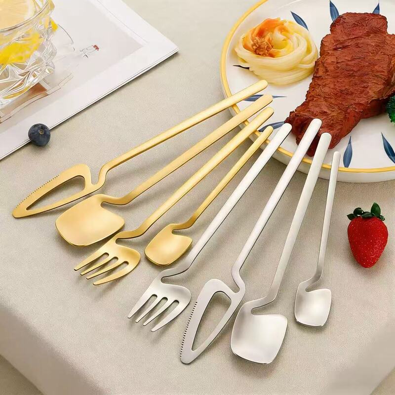 Golden Dining Spoon, Knife, Fork, Steak, Western Food, Stainless Steel Hanging Cup, Camping Tableware, Western Restaurant Commercial Dessert Coffee Spoon