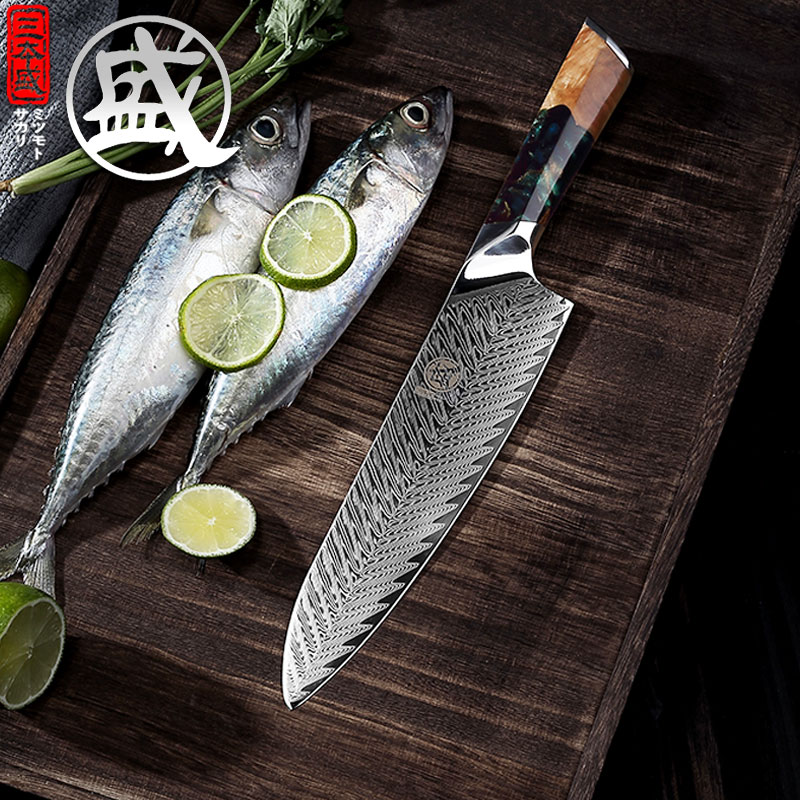Japanese brand Damascus steel Chinese chef's knife 7 inch medium knife hotel chef's knife household kitchen knife