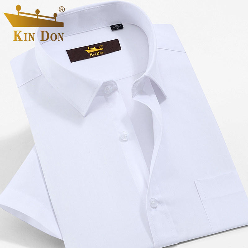 KIN DON GOLD SHIELD SHORT SLEEVE SHIRT MEN CASUAL LOOSE HALF SLEEVE WHITE LINING MEN BUSINESS POSITIVE DRESS PROFESSIONAL MEN'S CLOTHING