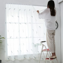 Gauze curtain balcony small bay window short curtain self-adhesive magic sticky curtain semi-shading bedroom non-perforated installation half curtain