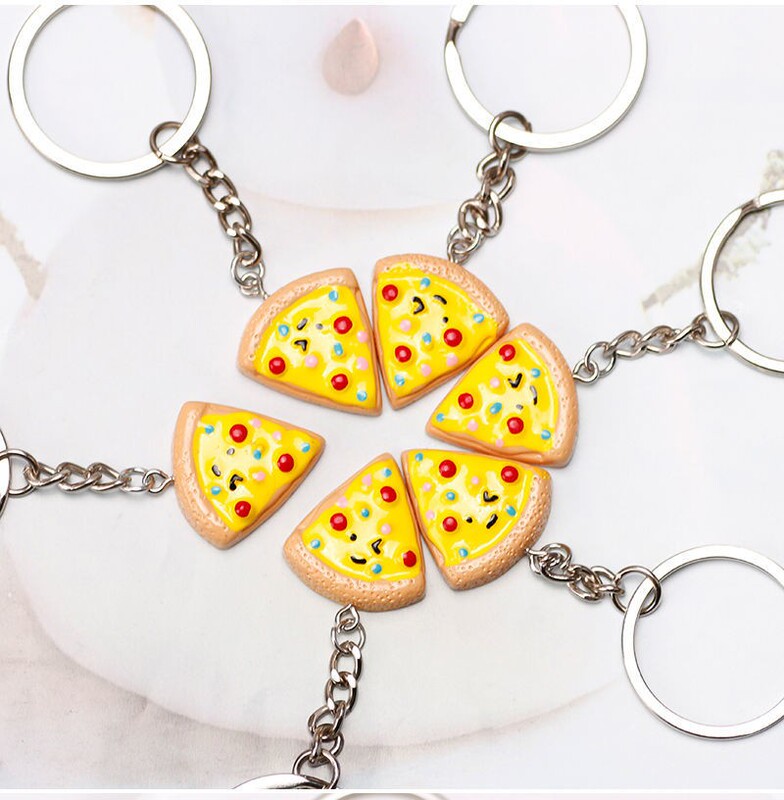 Six Best Friends Pizza Keychain Imitation Food Pendant Cartoon Cute Girlfriends Accessories Backpack Charm
