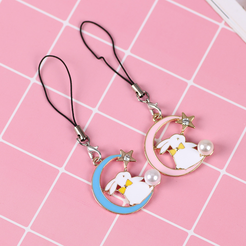Korean version of fashion mobile phone chain female cute sweet moon rabbit best friend good friend mobile phone U disk schoolbag pendant tide