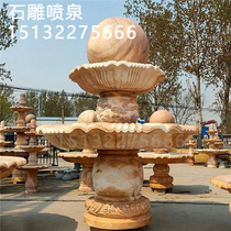Garden water feature Large European-style stone carving marble transporter Feng Shui ball fountain water pump equipment Sunset red water basin