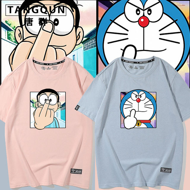 Doraemon co-branded short-sleeved T-shirts for men and women loose cotton ins trendy brand Doraemon Couple Summer Wear