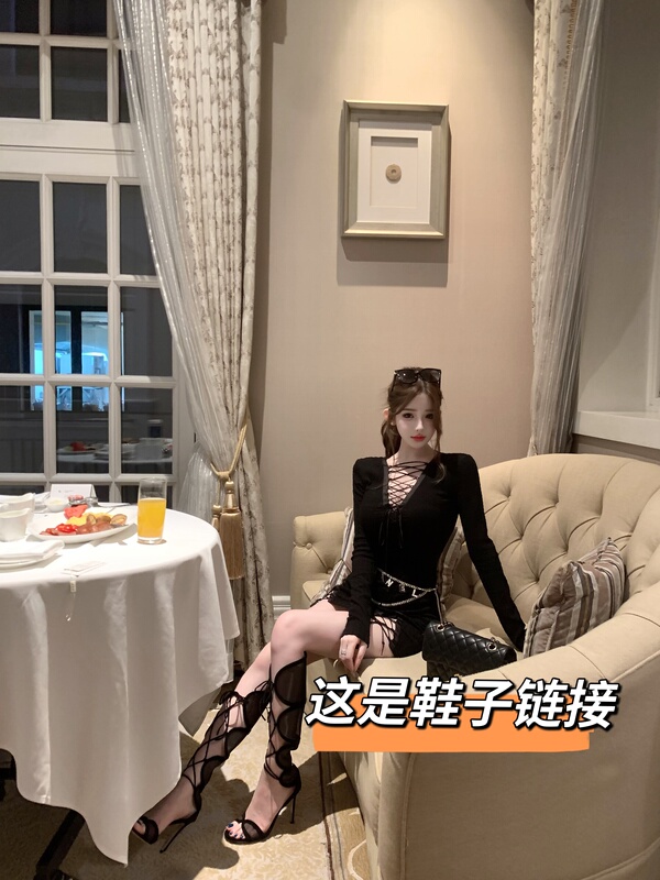 Tutu【Gr Stylish Comic-Leg】High Heels with a 9cm Heel, Stylish and Unique Mesh Cross-Tie High Heels # Xz1499