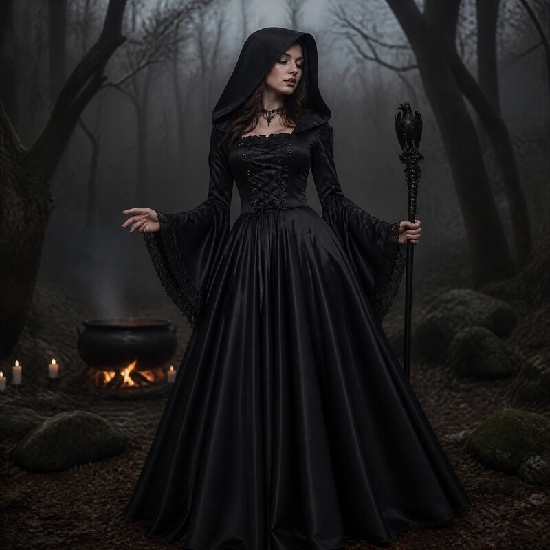 Medieval Gothic Hooded Long Dress Cosplay Halloween Witch Court Long Dress Cosplay Stage Performance Medieval Gothic Hooded Long Dress Cosplay Halloween Witch Court Long Dress Cosplay Stage Performance