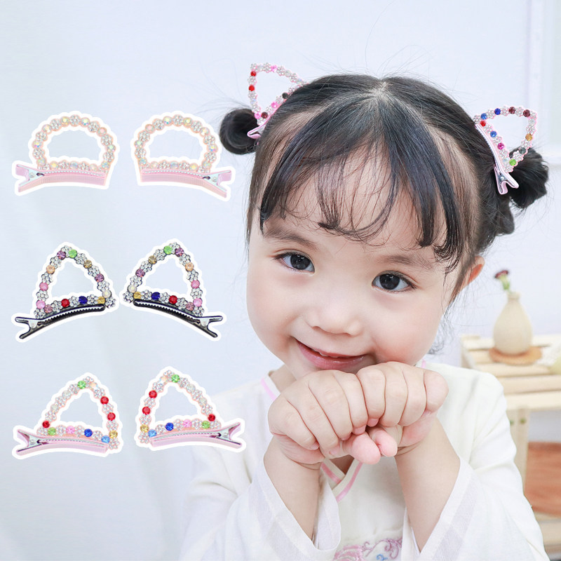 Children's fun children's jewelry cute selling cute baby crystal hairpin baby cat ears girl hair accessories princess headwear