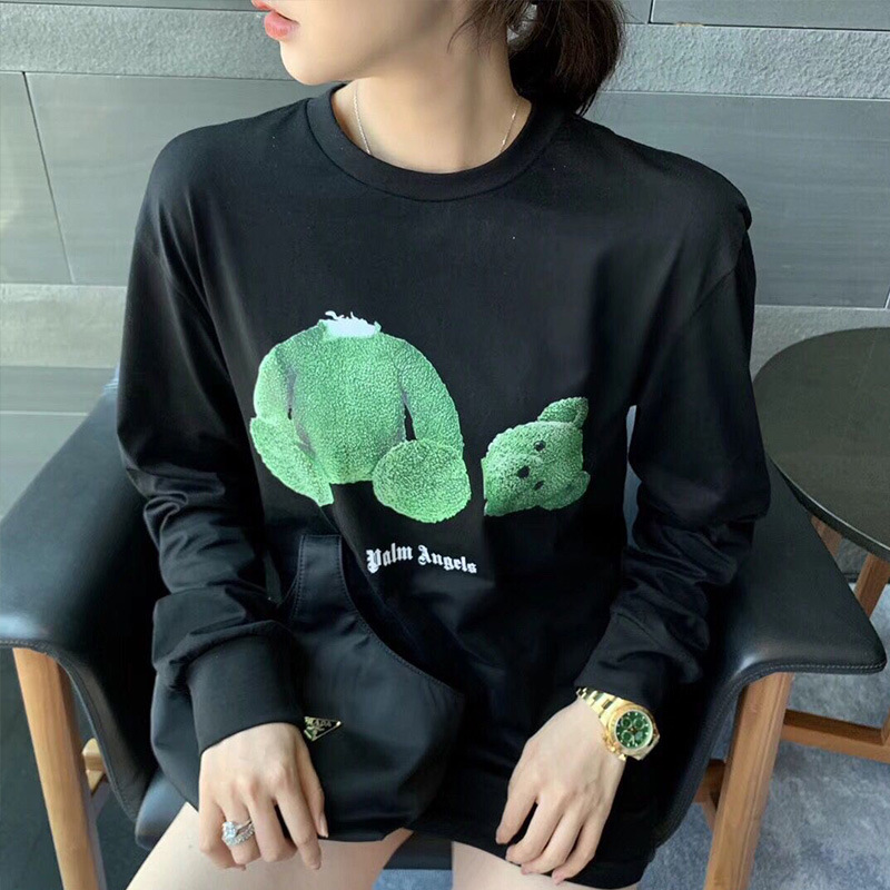 Net Red Identical male and female T-Shirts High Street Tides Teddy Bear severed head Bear print 100 lap long sleeve T-shirt tide