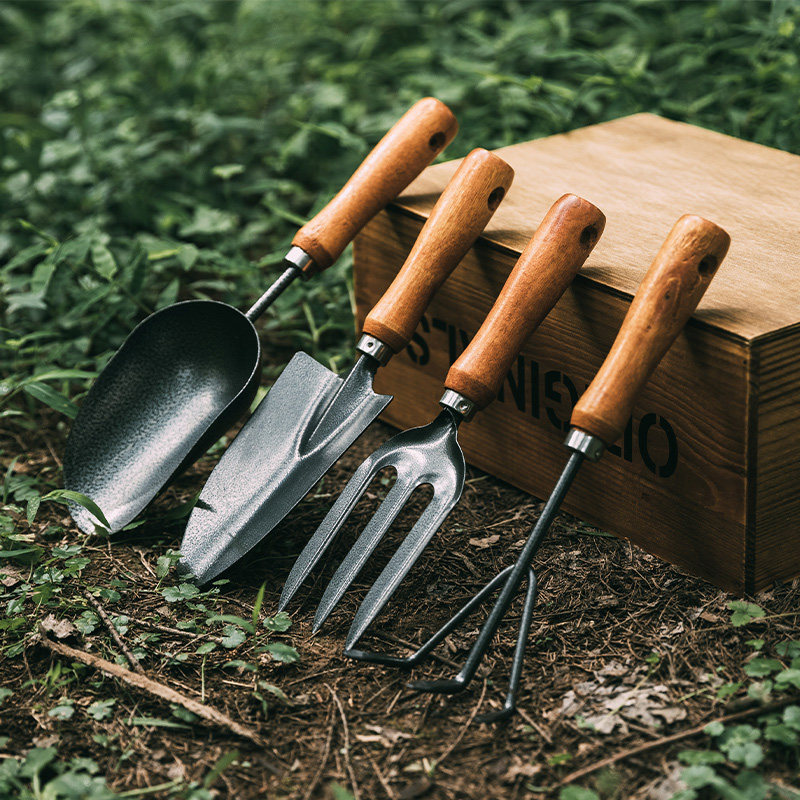 Gardening tools Three-piece set of wooden handle shovel Household garden garden flower digging soil ripping vegetable artifact