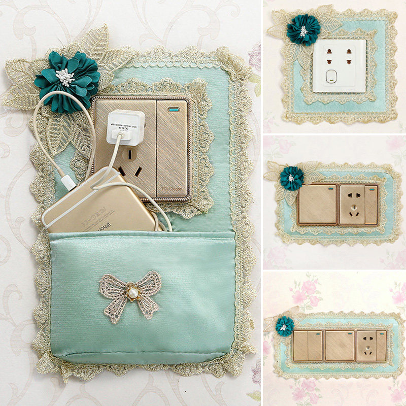 Manburn switch cover simple modern fabric lace switch sticker wall sticker can be placed mobile phone socket decoration sticker sticker