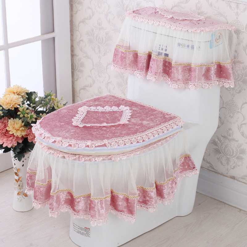 Manben toilet three-piece lace idyllic dust cover fabric toilet cushion toilet cushion toilet cover universal